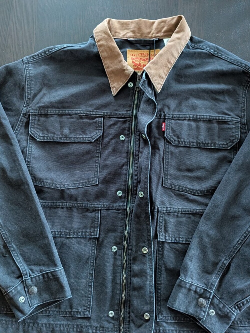 Levi's Chore Coat Utility Field Jacket Black Canvas Corduroy Collar Mens XL NWT
